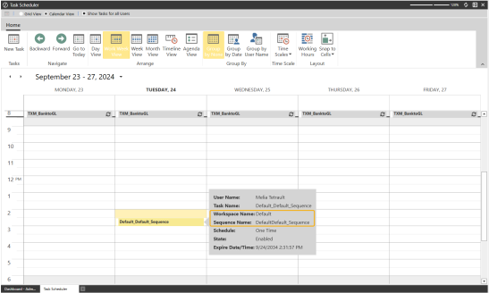 Yellow highlighted box around the Workspaces Name and Sequence Name in calendar pop-up